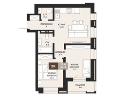 Продается 2-комнатная квартира ЖК Паскаль, секция 1, 54.3 м², 9013800 рублей