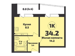 Продается 1-комнатная квартира ЖК Приозерный, дом 712 серия Life, 34.2 м², 4320000 рублей