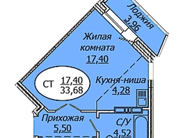Продается Студия ЖК Комета - Октябрьский, б/с 1, 33.68  м², 4412080 рублей