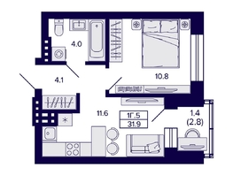 Продается 1-комнатная квартира ЖК Сподвижники, 31.9 м², 4650000 рублей