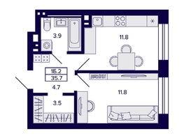 Продается 1-комнатная квартира ЖК Сподвижники, 35.7 м², 4600000 рублей