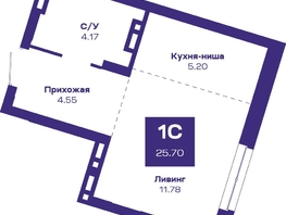 Продается 1-комнатная квартира ЖК Базилик, дом 2, 25.7 м², 4256000 рублей