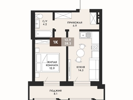 Продается 1-комнатная квартира ЖК Паскаль, секция 1, 38.3  м², 6625900 рублей