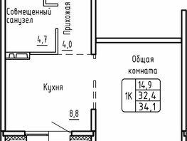 Продается 1-комнатная квартира ЖК Самоцветы, Бирюза дом 2, 34.1  м², 5074000 рублей