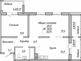 Продается 2-комнатная квартира ЖК Квартет, дом Дуэт, 62.9 м², 6650000 рублей