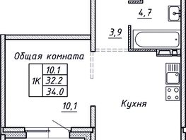 Продается 1-комнатная квартира ЖК Гренландия, Лес дом №5, 34 м², 4400000 рублей