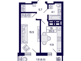 Продается 1-комнатная квартира ЖК Grando (Грандо), 39 м², 8500000 рублей
