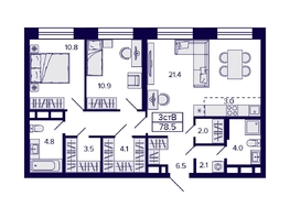 Продается 3-комнатная квартира ЖК Citatum (Цитатум), 78.5  м², 11990000 рублей