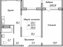 Продается 2-комнатная квартира ЖК Квартет, дом Дуэт, 59  м², 6300000 рублей