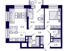Продается 3-комнатная квартира ЖК Citatum (Цитатум), 60  м², 10350000 рублей