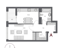 Продается 1-комнатная квартира ЖК Дом Нобель, 42.55  м², 11300000 рублей