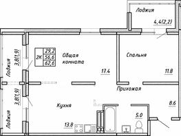 Продается 2-комнатная квартира ЖК Квартет, дом Дуэт, 62.6  м², 6500000 рублей