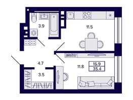Продается 1-комнатная квартира ЖК Сподвижники, 35.4  м², 4900000 рублей
