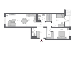 Продается 3-комнатная квартира ЖК Беринг, дом 3, 74.56 м², 12550000 рублей