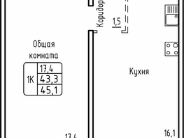 Продается 1-комнатная квартира ЖК Самоцветы, Бирюза дом 1, 45.1 м², 4750000 рублей