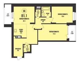 Продается 3-комнатная квартира ЖК Династия, дом 907, 81.1 м², 9000000 рублей