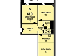 Продается 2-комнатная квартира ЖК Династия, дом 909, 64.8 м², 7100000 рублей