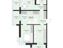 Продается 2-комнатная квартира ЖК Ежевика, 69.9  м², 9349350 рублей