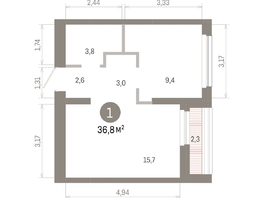 Продается 1-комнатная квартира ЖК Лебедевский квартал, дом 1, 36.8  м², 6320000 рублей