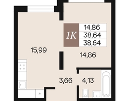Продается 1-комнатная квартира ЖК Роза ветров, 38.64  м², 5372892 рублей
