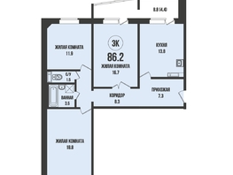 Продается 3-комнатная квартира ЖК Династия, дом 912, 86.2  м², 9800000 рублей