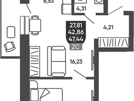Продается 2-комнатная квартира ЖК Ермак, 43.78  м², 5900000 рублей