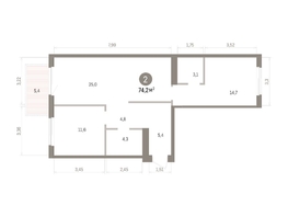 Продается 2-комнатная квартира ЖК Пшеница, дом 5.2, 74.2  м&sup2;, 10120000 рублей