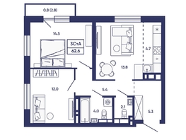 Продается 3-комнатная квартира ЖК Сподвижники, дом 2, 62.6  м&sup2;, 7350000 рублей