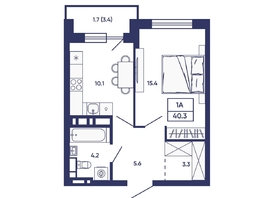 Продается 1-комнатная квартира ЖК Сподвижники, дом 2, 40.3  м&sup2;, 5100000 рублей