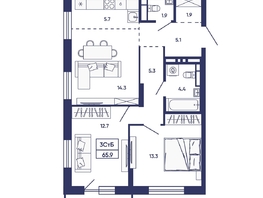 Продается 3-комнатная квартира ЖК Сподвижники, дом 2, 65.9  м&sup2;, 7500000 рублей