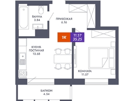 Продается 1-комнатная квартира ЖК Звезда, дом 2, 35.25  м&sup2;, 7050000 рублей