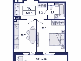 Продается 1-комнатная квартира ЖК Gorizont (Горизонт), дом 2, 40.3  м&sup2;, 5700000 рублей
