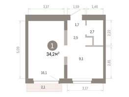 Продается 1-комнатная квартира ЖК Лебедевский квартал, д 1, 34.2  м&sup2;, 6140000 рублей