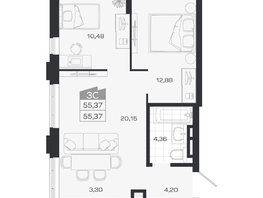 Продается 3-комнатная квартира ЖК Ясный берег, дом 33, 55.37  м&sup2;, 9667000 рублей