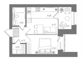 Продается Студия ЖК Спектр, дом 10, 42.41  м&sup2;, 7190000 рублей