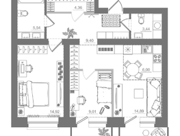 Продается 2-комнатная квартира ЖК Спектр, дом 9, 74.71  м&sup2;, 11390000 рублей