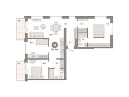 Продается 3-комнатная квартира ЖК Пшеница, дом 2.2, 101.41  м&sup2;, 14230000 рублей