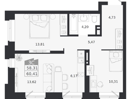 Продается 3-комнатная квартира ЖК Ясный берег, дом 20, 60.41  м&sup2;, 10278000 рублей