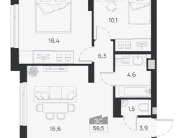 Продается 3-комнатная квартира ЖК Ясный берег, дом 32, 95.7  м&sup2;, 13675000 рублей