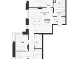 Продается 4-комнатная квартира ЖК Ясный берег, дом 19, бс 2-5, 102.27  м&sup2;, 17197000 рублей