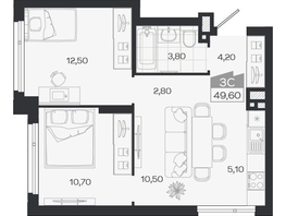 Продается 2-комнатная квартира ЖК Ясный берег, дом 33, 49.6  м&sup2;, 7988000 рублей