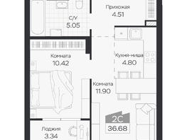 Продается 2-комнатная квартира ЖК Базилик, дом 3, 36.68  м&sup2;, 6114000 рублей