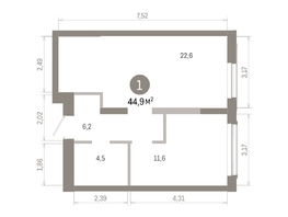 Продается 1-комнатная квартира ЖК Европейский берег, дом 46, 44.85  м&sup2;, 8150000 рублей