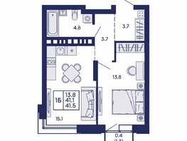 Продается 1-комнатная квартира ЖК Сила леса, корп 1, 41.5  м&sup2;, 6450000 рублей