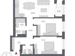 Продается 3-комнатная квартира ЖК ОСКАР, дом 3, 68.4  м&sup2;, 13350000 рублей
