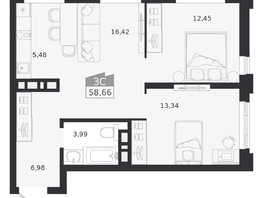 Продается 3-комнатная квартира ЖК Ясный берег, дом 20, 58.66  м&sup2;, 10655000 рублей