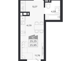 Продается Студия ЖК Ясный берег, дом 20, 25.95  м&sup2;, 5230000 рублей