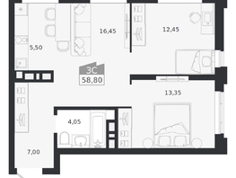 Продается 3-комнатная квартира ЖК Ясный берег, дом 20, 58.8  м&sup2;, 11198000 рублей