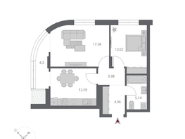 Продается 2-комнатная квартира ЖК Беринг, дом 3, 59.64  м&sup2;, 10570000 рублей