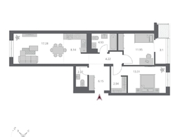 Продается 3-комнатная квартира ЖК Беринг, дом 3, 74.74  м&sup2;, 13090000 рублей